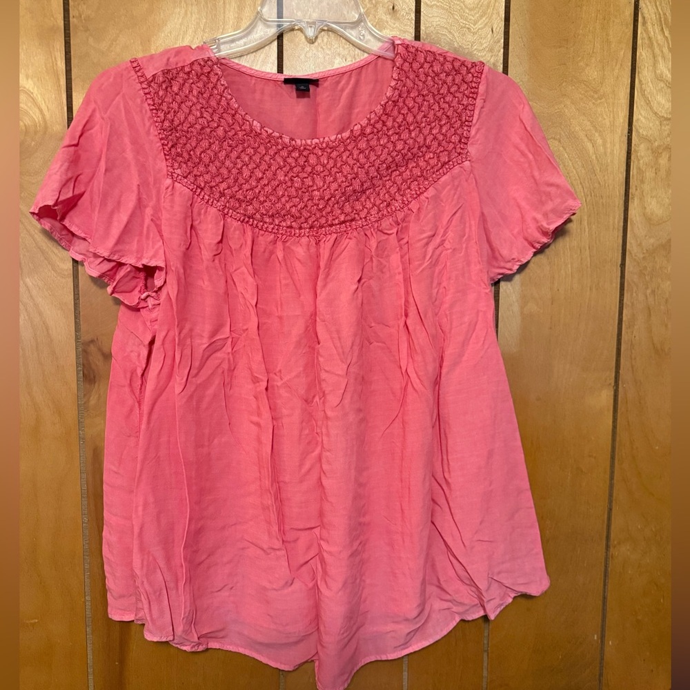 Torrid Pink Flutter Sleeve Smocked Blouse